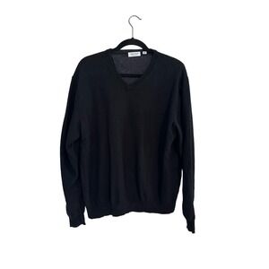 Men’s Calvin Klein Extra Fine Merino Wool Black V Neck Pull Over Sweater Size XL
